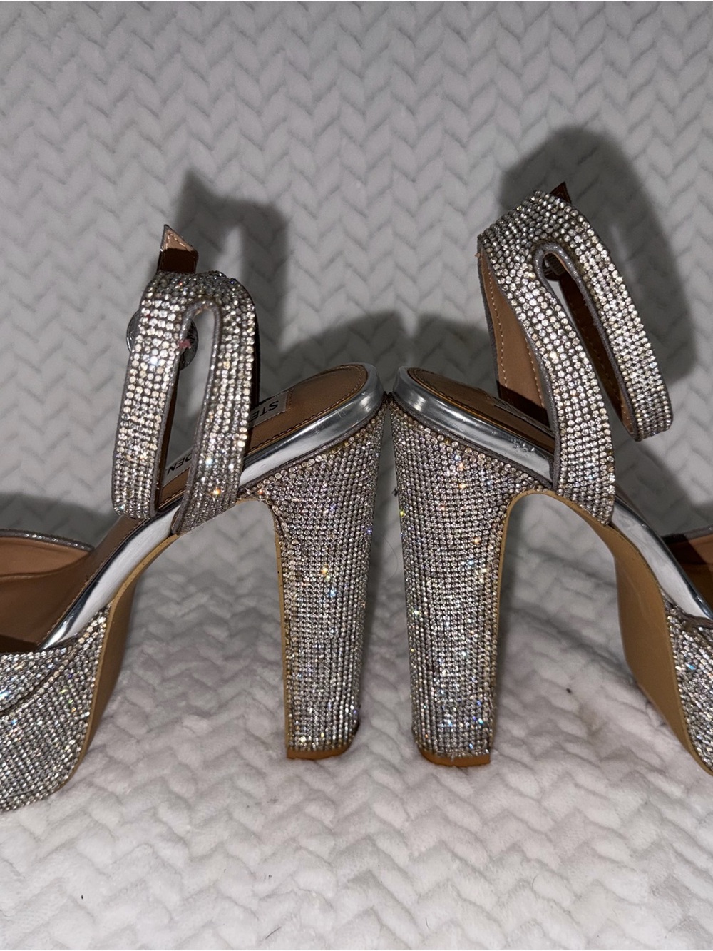 Steve Madden Silver Rhinestone Platform Heels